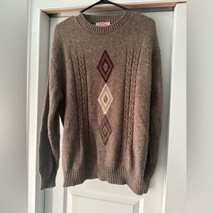Vintage FALL RIVER KNITTING MILLS CABLE KNIT WOOL FISHERMAN Argyle Sweater XL
